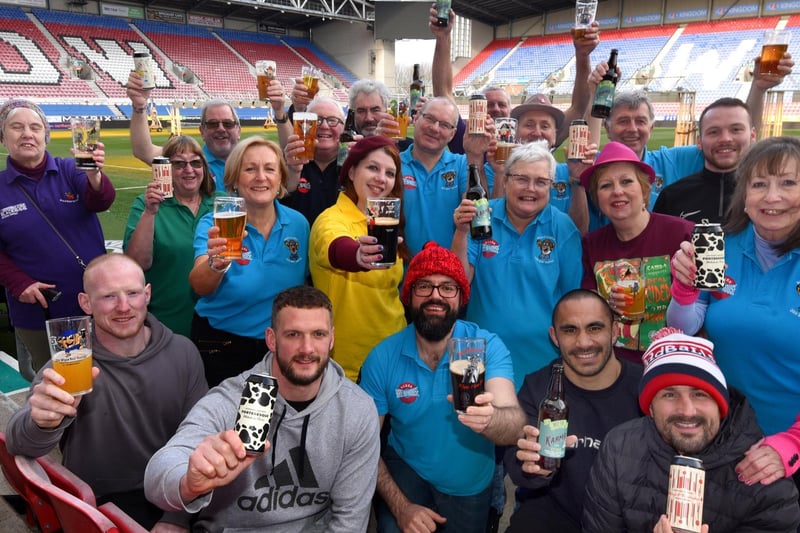 Members of Wigan CAMRA (Campaign for Real Ale) and event organisers were joined by Wigan Warriors players at DW Stadium, at the launch of Wigan Beer Festival 2020