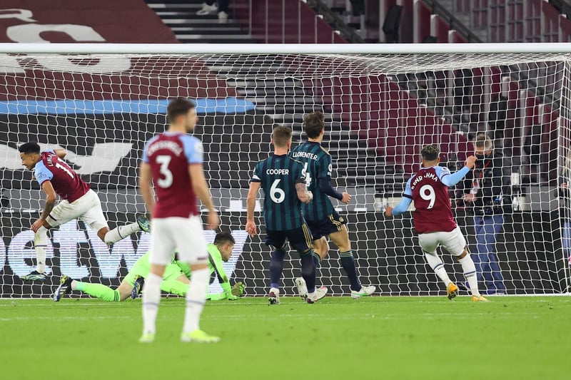 Leeds were back in London three weeks later but another capital reverse followed against high-flying West Ham who did not look back after Jesse Lingard netted the rebound from a penalty, above. Photo by Julian Finney/Getty Images.