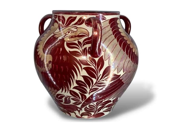 Rare three-handled Eagle Vase by famed potter William De Morgan
