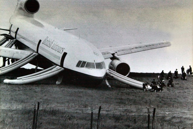A plane packed with holidaymakers overshot the runway whilst landing at Leeds and Bradford Airport in May 1985.