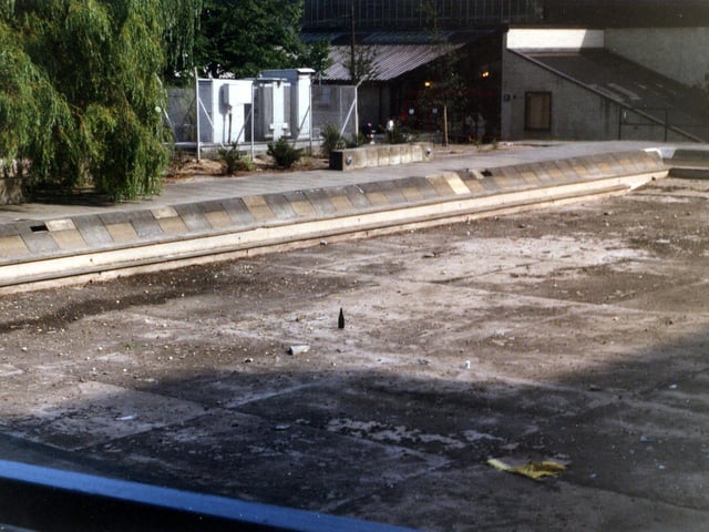 A drained pond in the grounds of Leeds University. The pond was situated adjacent to the Roger Stevens Lecture Theatre.