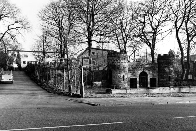 The Victorian Bear Pit on Cardigan Road in Headingley pictured in January 1985. It was built as part of the Leeds Zoological and Botanical Gardens opening in 1840. The castellated turrets were safe viewing platforms for visitors to observe the bear kept in the circular bear pit behind the wall. They were accessed by spiral staircases within the towers.