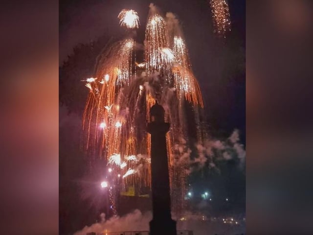 The lighthouse is silhouetted by the fireworks. Picture by Alan Wastell.