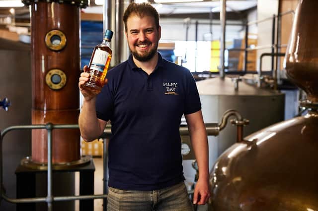 Spirit of Yorkshire Whisky director Joe Clark with Filey Bay Double Oak #1 Special Release