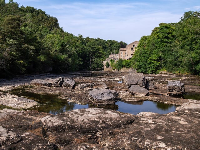 The water has stopped flowing at Aysgarth Falls in Wensleydale due to the prolonged spell of hot dry weather this summer