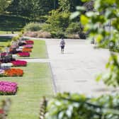 A lone walker in Sheffield as temperatures in parts of Yorkshire hit all-time record highs, with some areas experiencing temperatures of more than 40C (104F).