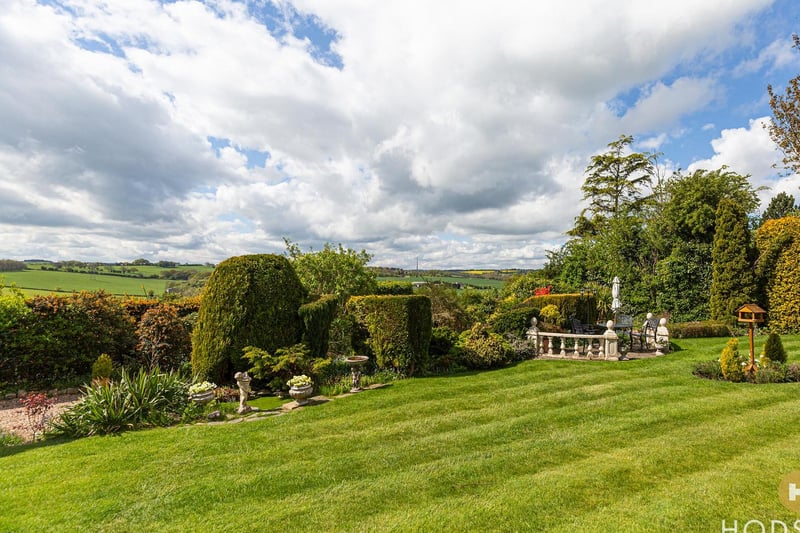 The rural vista extends for miles, as seen from the garden