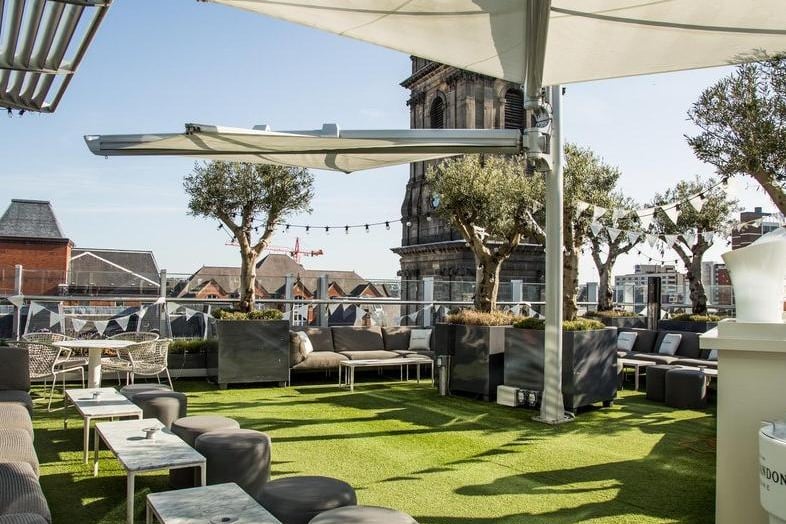 After a busy day shopping in Trinity Leeds, enjoy lunch, dinner or drinks in the sky at Angelica's wraparound rooftop bar. The terrace offers panoramic views across the city and is the perfect place to watch the sunset.