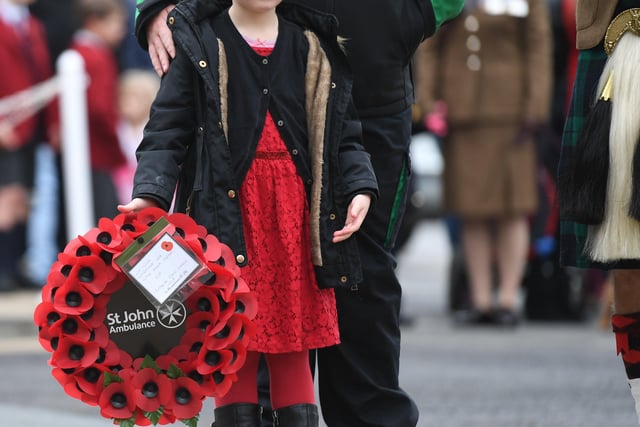 14th November 2021
Service of Remembrance at the War Memorial, Harrogate.
Pictured a youngster laying a wreath on behalf of the St John Ambulanceat the War Memorial.
Picture Gerard Binks
