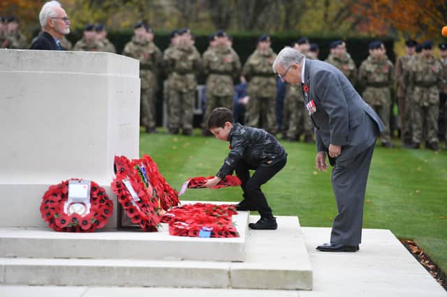 14th November 2021
Service of Remembrance at the Commonwealth War Graves Cemetery, Harrogate.
Pictured 6 year old Henry Dunn lays a wreath on behalf of the Soldiers and Airmans Scripture Reading Association
Picture Gerard Binks