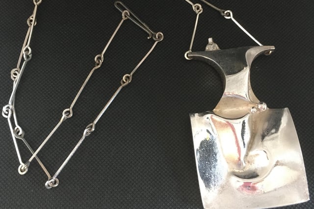 A 1970s sterling silver pendant on necklace, Barbarella, by the Finnish designer Björn Weckström, priced at £795 with Dansk Silver by Jane Burgett.