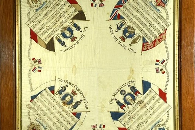 A circa 1914 World War I patriotic silk handkerchief at £425 from Timothy Millett Limited.