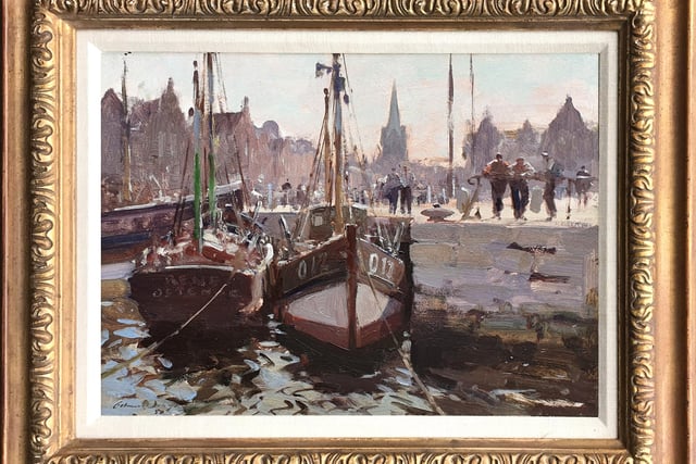 A wonderful view of Ostend harbour by the celebrated artists Edward Seago, RBA, RWS (British, 1910-74). The signed and dated oil on board has a guide price of £20,000 - £30,000 on the stand of Haynes Fine Art.