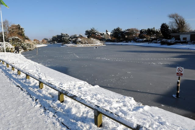 The frozen lake in Mewsbrook Park, Littlehampton