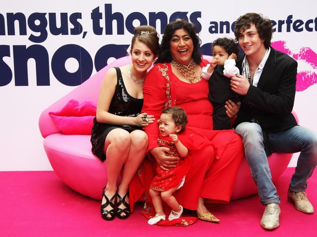Teenager Georgia Nicolson keeps a diary leading up to her perfect birthday party, the search for the perfect boyfriend, and learning how to 'snog'. Location filming took place over a two-week period in and around Brighton and Eastbourne. Actress Georgia Groome, Director Gurinder Chadha and her two children and Aaron Johnson at the film premiere.