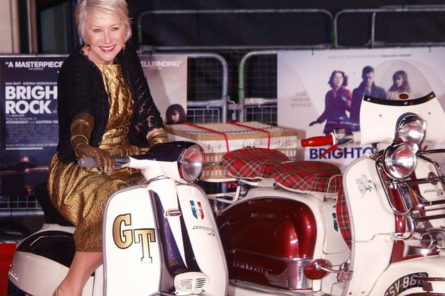 This remake, which features Dame Helen Mirren, was largely filmed in Eastbourne, with Eastbourne Pier standing in for Brighton Pier, and at Beachy Head. Dame Helen Mirren poses on a 1950s scooter Brighton Rock' at London's Leicester Square