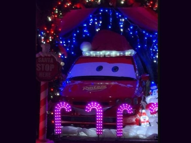 Paul and Helen Cruickshanks have synchronised lights to music and a Lightning McQueen car on display