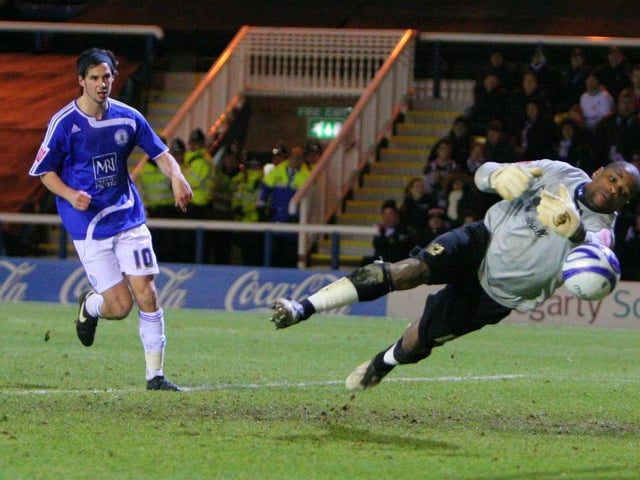January, 2009: Posh 0, MK Dons. Both teams were challenging for promotion from League One so a clash under the London Road lights was eagerly anticipated. Sadly MK manager Roberto Di Matteo set MK up to waste time from kick off with goalkeeper Willy Gueret (pictured) particularly irritating. Posh had the last laugh though as they were promoted as runners-up behind Leicester City while third placed MK lost in the play-off semi-final to Scunthorpe.