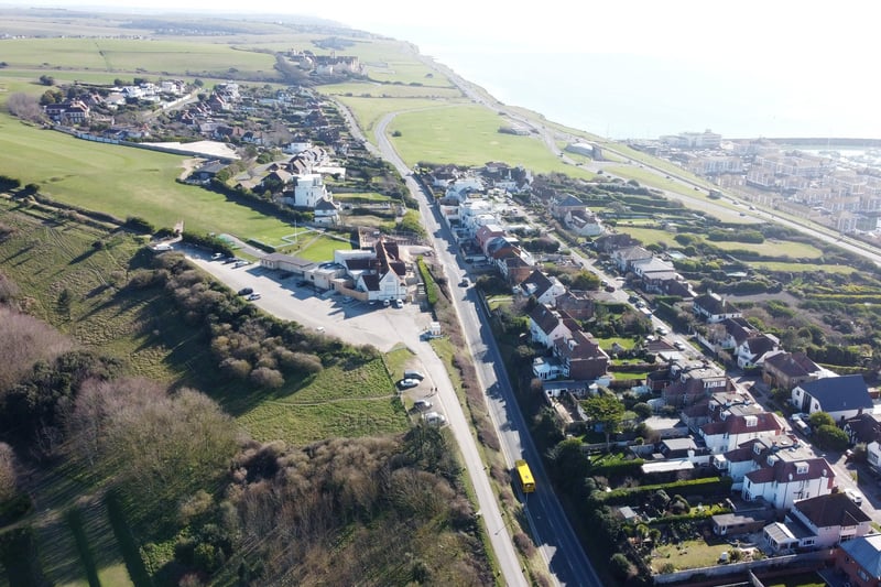 East Brighton Golf Club with the marina to the right and Blind Veterans UK (previously known as St Dunston's) in the distance
