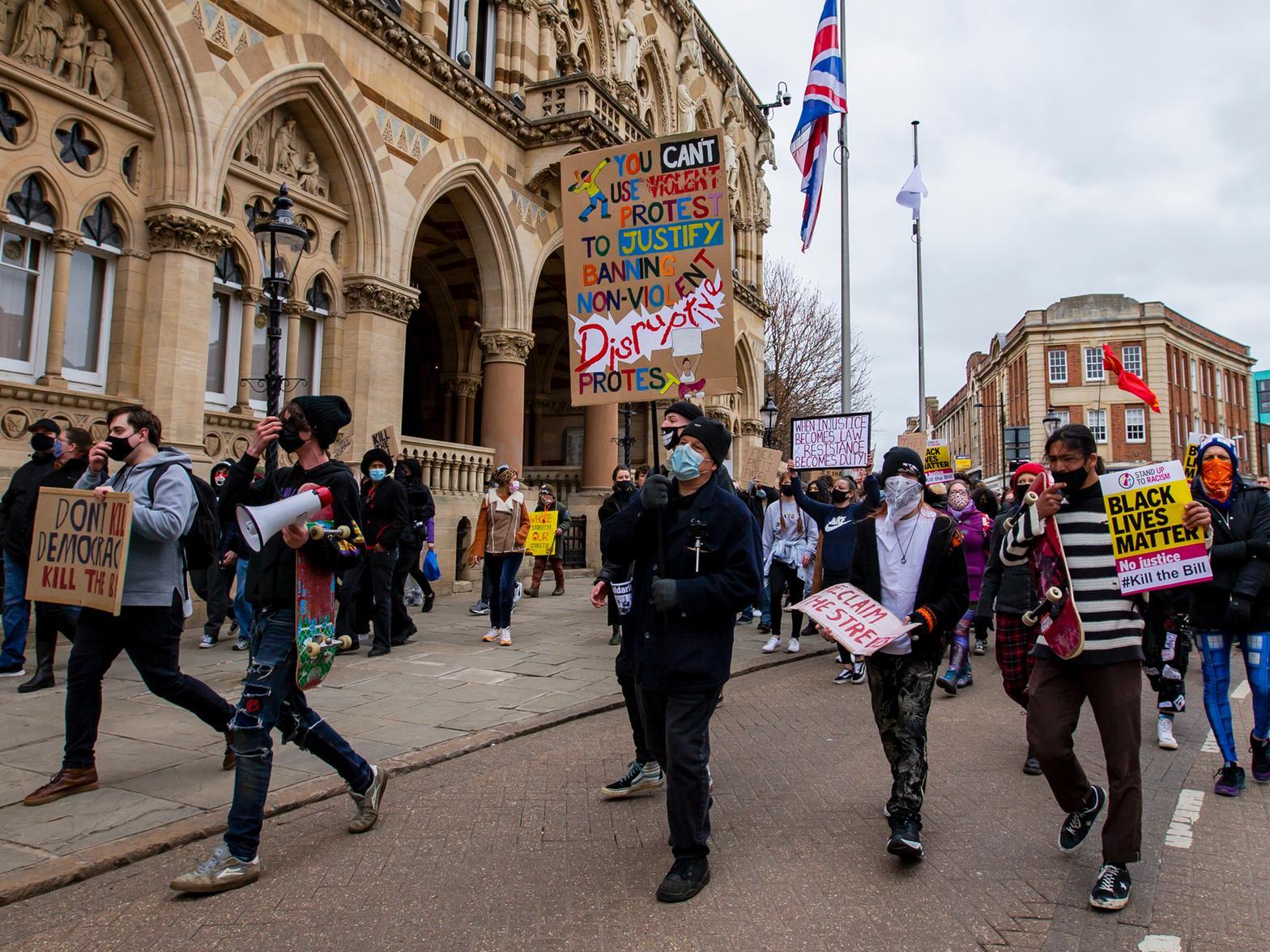 Kill the Bill/Reclaim These Streets joint protest in Northampton. Photo: Leila Coker