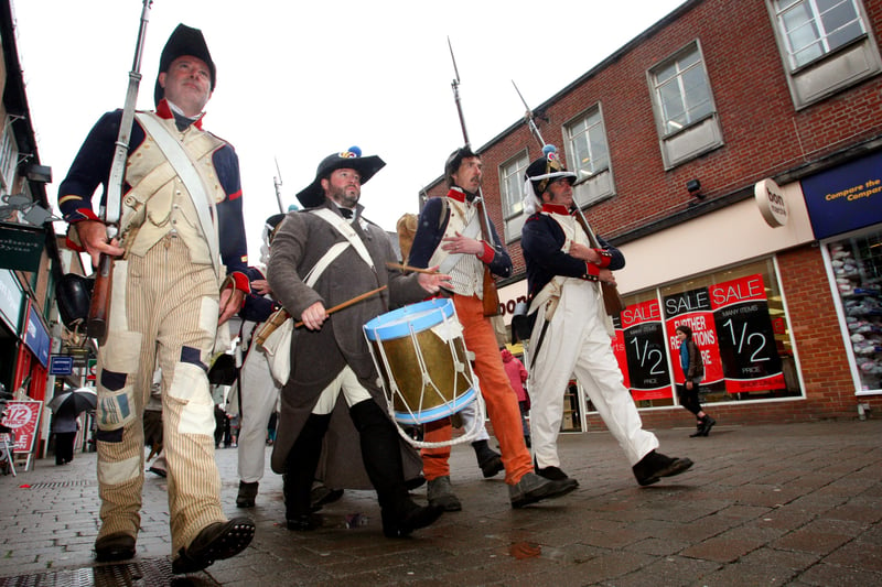 Napoleonic army re-enactors on the march in Horsham town centre. Picture: Derek Martin DM11295046a