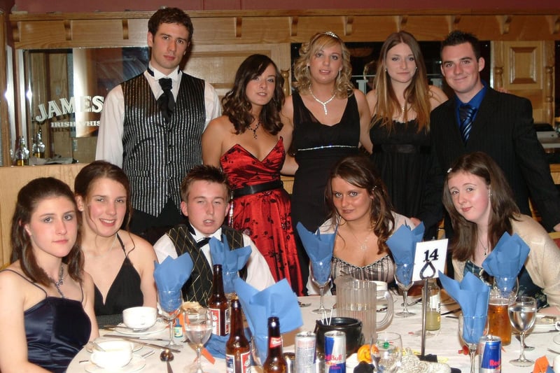 DINNER TIME...This group of Upper Sixth pupils from Dominican College are pictured at their annual dinner. CR45-172km