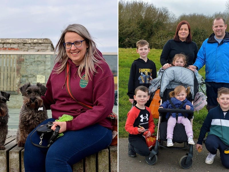 LEFT: Caroline Kelly pictured with her two Schnauzer Terriers Molly and Poppy in Ebrington Square recently. Photos: George Sweeney. DER2110GS – 010
RIGHT: The McFarland family pictured visiting Bay Road Park recently. DER2112GS – 009