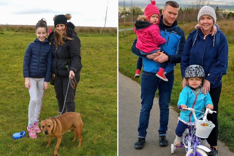LEFT: Caitlin and Myda Deaney with their dog Tia in Culmore Country Park recently. DER2110GS – 032
RIGHT: Darren and Michelle Baker pictured with their children Ellie and Rossagh during a visit to Culmore Country Park recently. DER2110GS – 033