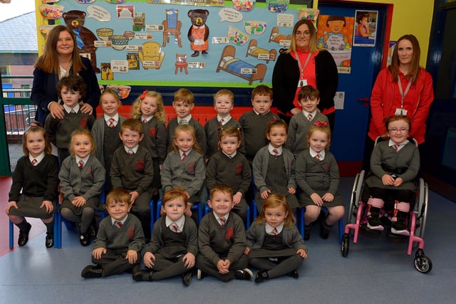 Mrs Parke’s (on the left) P1 class at Holy Family Primary School. Included in the photo are Miss Kyleigh and Miss Aisling. DER2140GS – 012