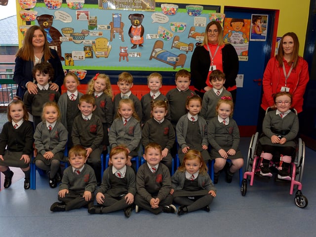 Mrs Parke’s (on the left) P1 class at Holy Family Primary School. Included in the photo are Miss Kyleigh and Miss Aisling. DER2140GS – 012