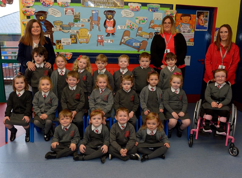 Mrs Parke’s (on the left) P1 class at Holy Family Primary School. Included in the photo are Miss Kyleigh and Miss Aisling. DER2140GS – 012
