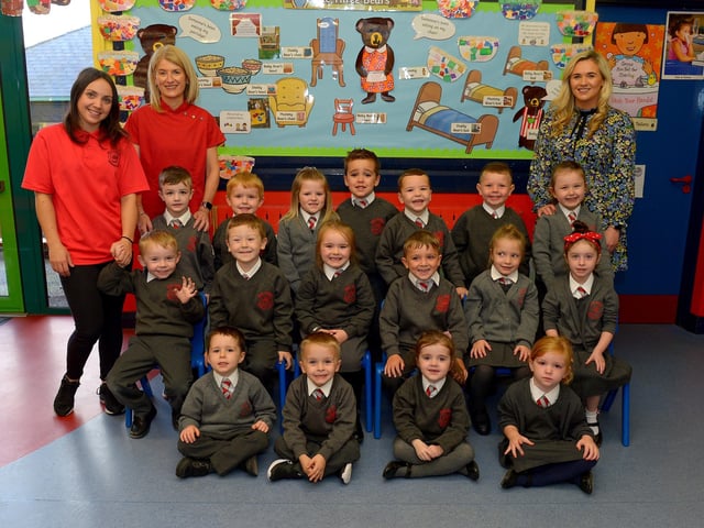 Miss Strathern’s (on the right) P1 class at Holy Family Primary School. Included in the photo are Miss Maria and Miss Amy. DER2140GS – 013
