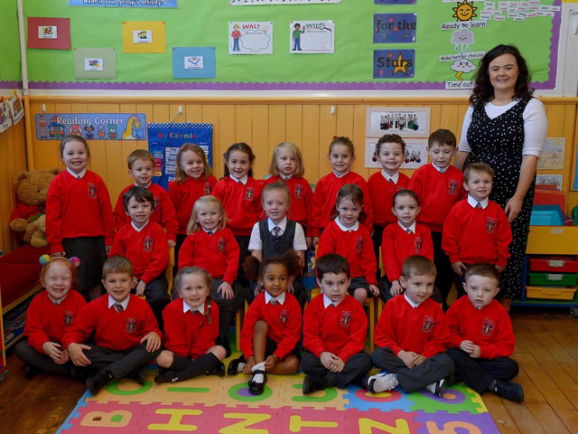 St Eugene’s Primary 1 class with teacher Miss Dorrian. DER2139GS - 012
