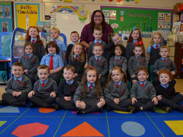 Miss Glenn pictured with her St Brigid’s Primary 1 class. DER2137GS - 010