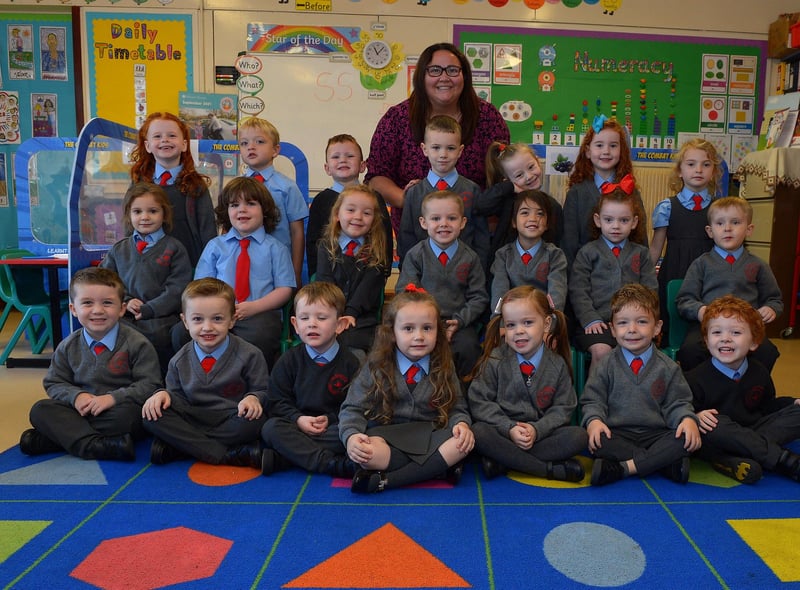 Miss Glenn pictured with her St Brigid’s Primary 1 class.  DER2137GS - 010