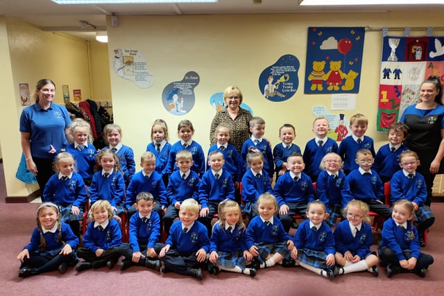 P1A class St Catherine's PS, Strabane, Class Teacher Mrs Dolores Doherty, Classroom assistant Miss Courtney Deans and Ms. Lisa McDaid.