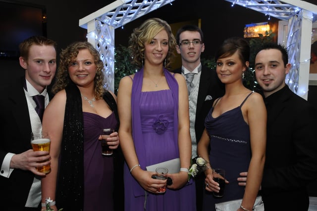 PIctured at Foyle College's annual Formal in the City Hotel are, Alastair McClelland, Rebecca Caldwell, Rachel Kane, Mark Fleming, Claire Ramsey and John Buchanan. Picture Martin McKeown. Inpresspics.com. 26.11.10