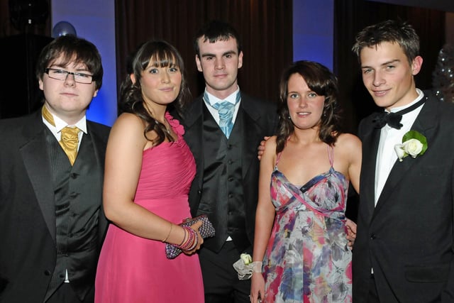 PIctured at Foyle College's annual Formal in the City Hotel are, Jerome Reynolds, Caroline Gilliland, David Connolly, Fergus McCallion and Amanda Mitchell.  Picture Martin McKeown. Inpresspics.com. 26.11.10