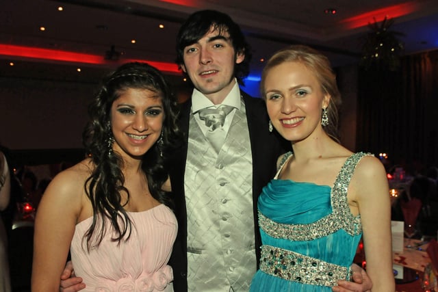 PIctured at Foyle College's annual Formal in the City Hotel are, Aman Muttu, Owen Bradley and Amber Alford. Picture Martin McKeown.