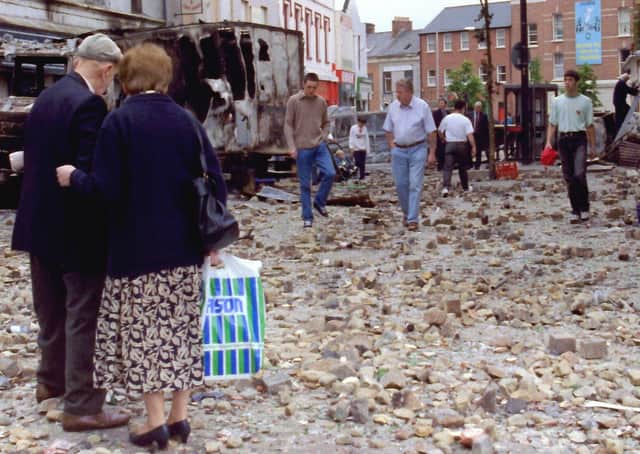 The day after major riot, William Street, Derry.