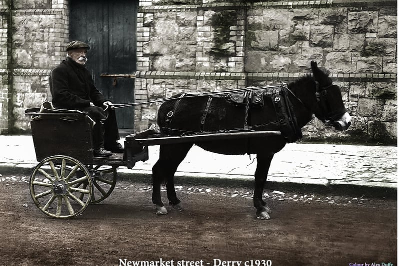 A pony and trap in the city centre.