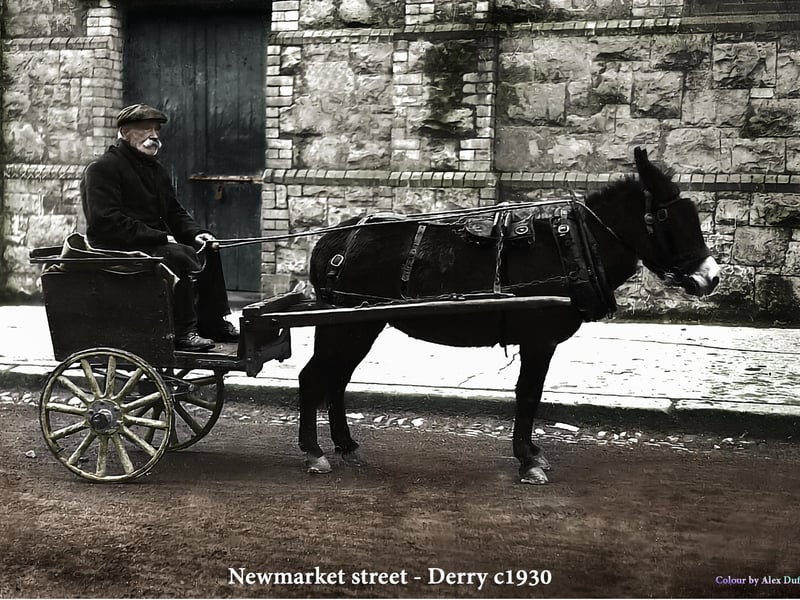 A pony and trap in the city centre.