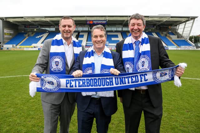 Peterborough United co-owners Darragh MacAnthony, Stewart 'Randy' Thompson and Dr Jason Neale