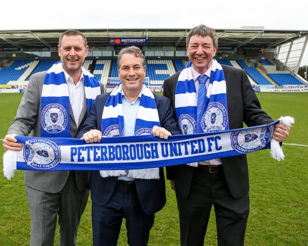 Peterborough United co-owners Darragh MacAnthony, Stewart 'Randy' Thompson and Dr Jason Neale