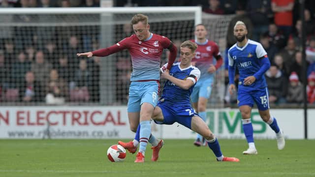 Ethan Galbraith tussles with former Rovers youngster Alfie Beestin. Picture: Howard Roe/AHPIX