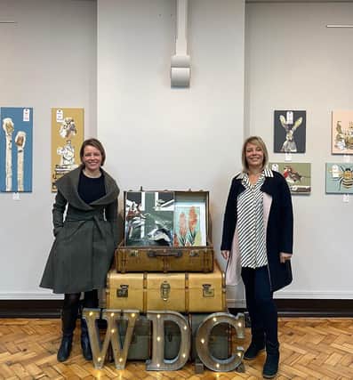 Twin sister duo Caroline & Louise of ‘Wilson Design Collective’ celebrating their private view exhibition ‘Coming Home to Yorkshire’ artwork @FoxGallery in Mexbrough.