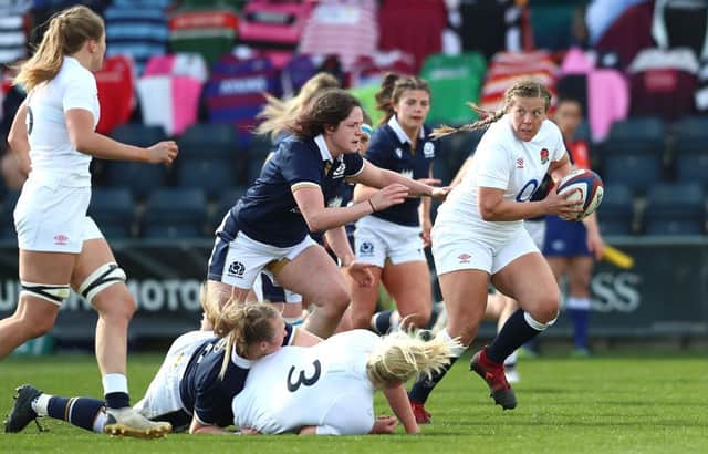 Poppy Cleall looks for support during England's victory over Scotland at Castle Park. Photo: Jan Kruger/Getty Images
