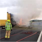 The A1 near Blyth was sealed off after a lorry burst into flames.