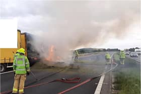 The A1 near Blyth was sealed off after a lorry burst into flames.