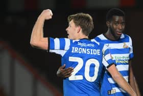 Doncaster Rovers striker Joe Ironside celebrates his goal against Accrington Stanley.